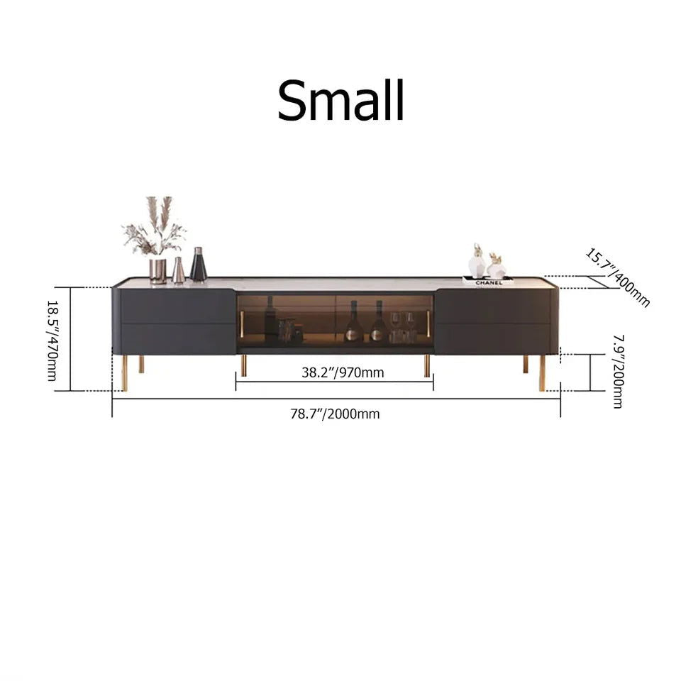 Brotic Modern 2000mm TV Stand Sintered Stone 2-Drawer Glass Doors Media Console - 