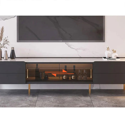 Brotic Modern 2000mm TV Stand Sintered Stone 2-Drawer Glass Doors Media Console - 