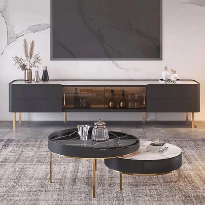 Brotic Modern 2000mm TV Stand Sintered Stone 2-Drawer Glass Doors Media Console - Approved By Design