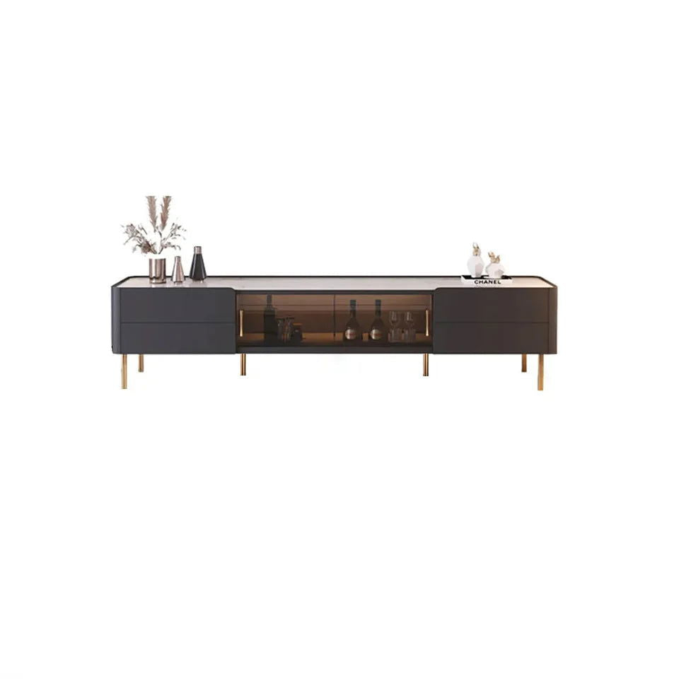 Brotic Modern 2000mm TV Stand Sintered Stone 2-Drawer Glass Doors Media Console - Approved By Design
