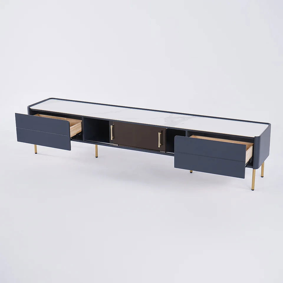 Brotic Modern 2000mm TV Stand Sintered Stone 2-Drawer Glass Doors Media Console - Approved By Design
