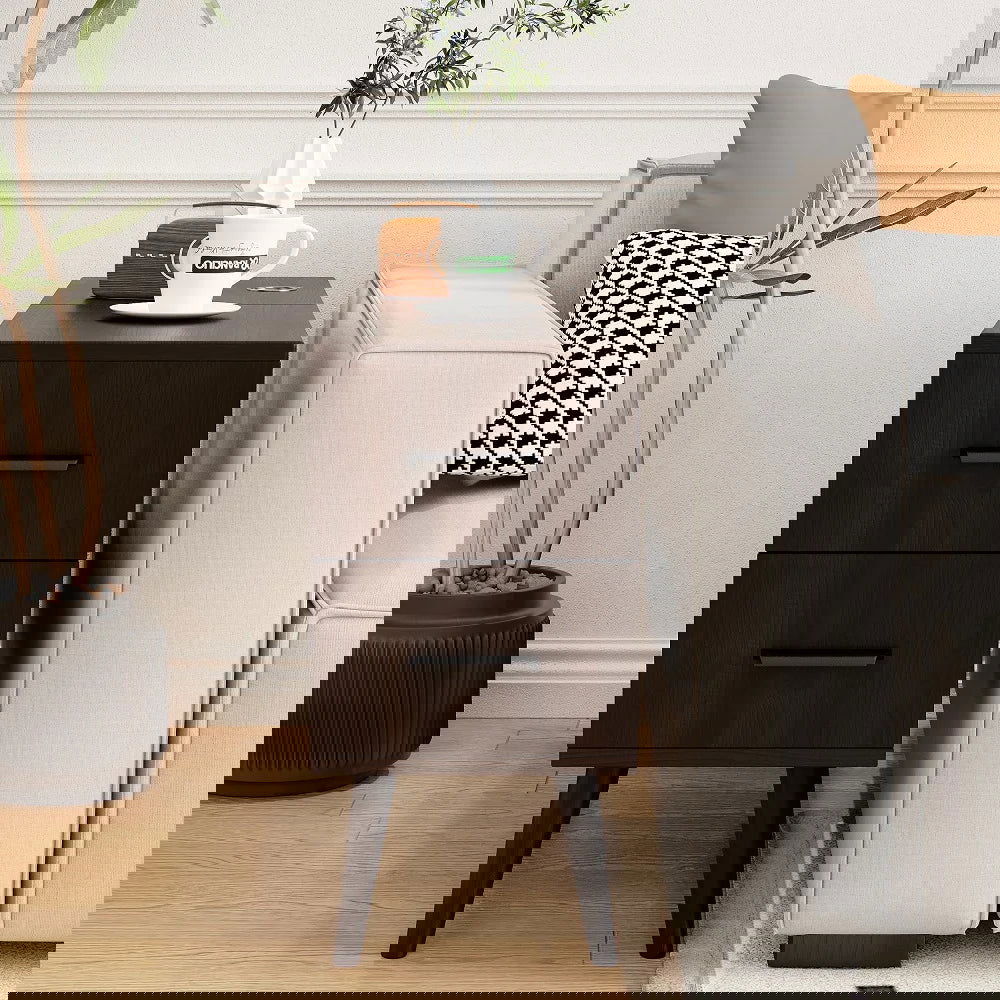 Brown Rectangle End Table with Drawers Modern Sofa Table for Living Room - 