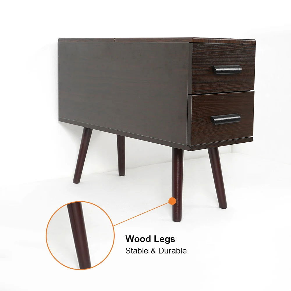 Brown Rectangle End Table with Drawers Modern Sofa Table for Living Room - 