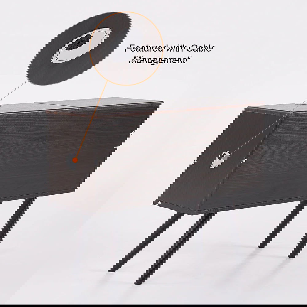 Brown Rectangle End Table with Drawers Modern Sofa Table for Living Room - 