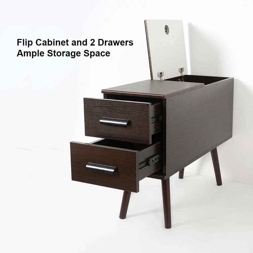 Brown Rectangle End Table with Drawers Modern Sofa Table for Living Room - 