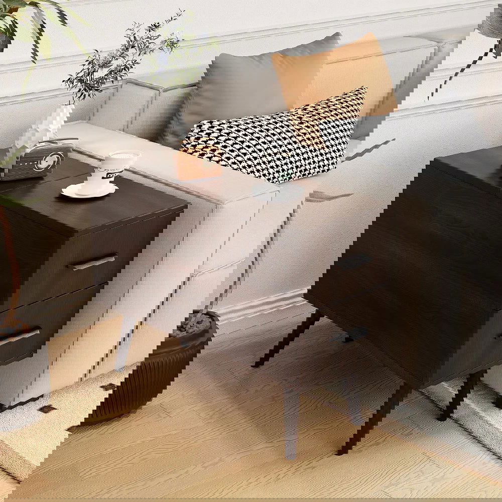 Brown Rectangle End Table with Drawers Modern Sofa Table for Living Room - Homary