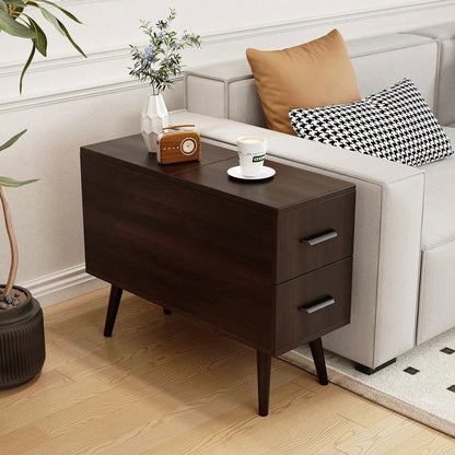 Brown Rectangle End Table with Drawers Modern Sofa Table for Living Room - Homary