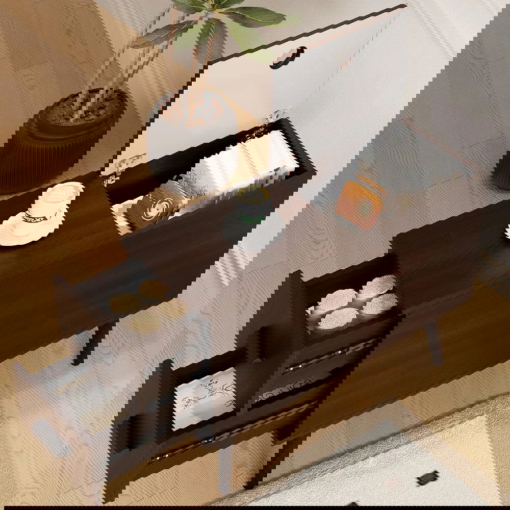 Brown Rectangle End Table with Drawers Modern Sofa Table for Living Room - Homary