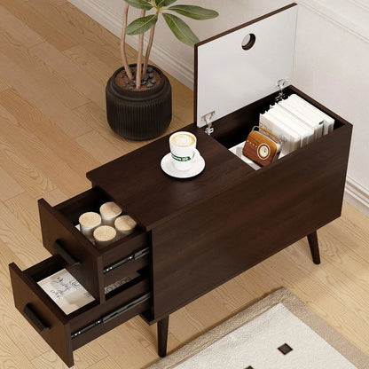 Brown Rectangle End Table with Drawers Modern Sofa Table for Living Room - Homary