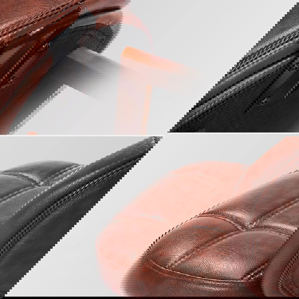 Brown Rustic Upholstered Rustic Bar Stools Set of 2 PU Leather Tufted Curved Back - 