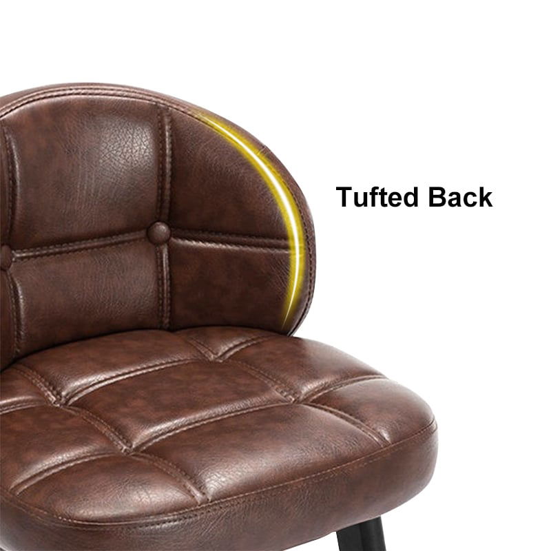 Brown Rustic Upholstered Rustic Bar Stools Set of 2 PU Leather Tufted Curved Back - 