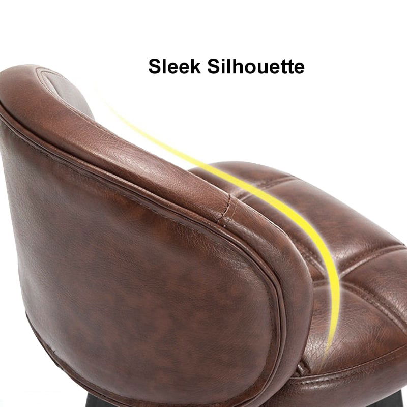 Brown Rustic Upholstered Rustic Bar Stools Set of 2 PU Leather Tufted Curved Back - 