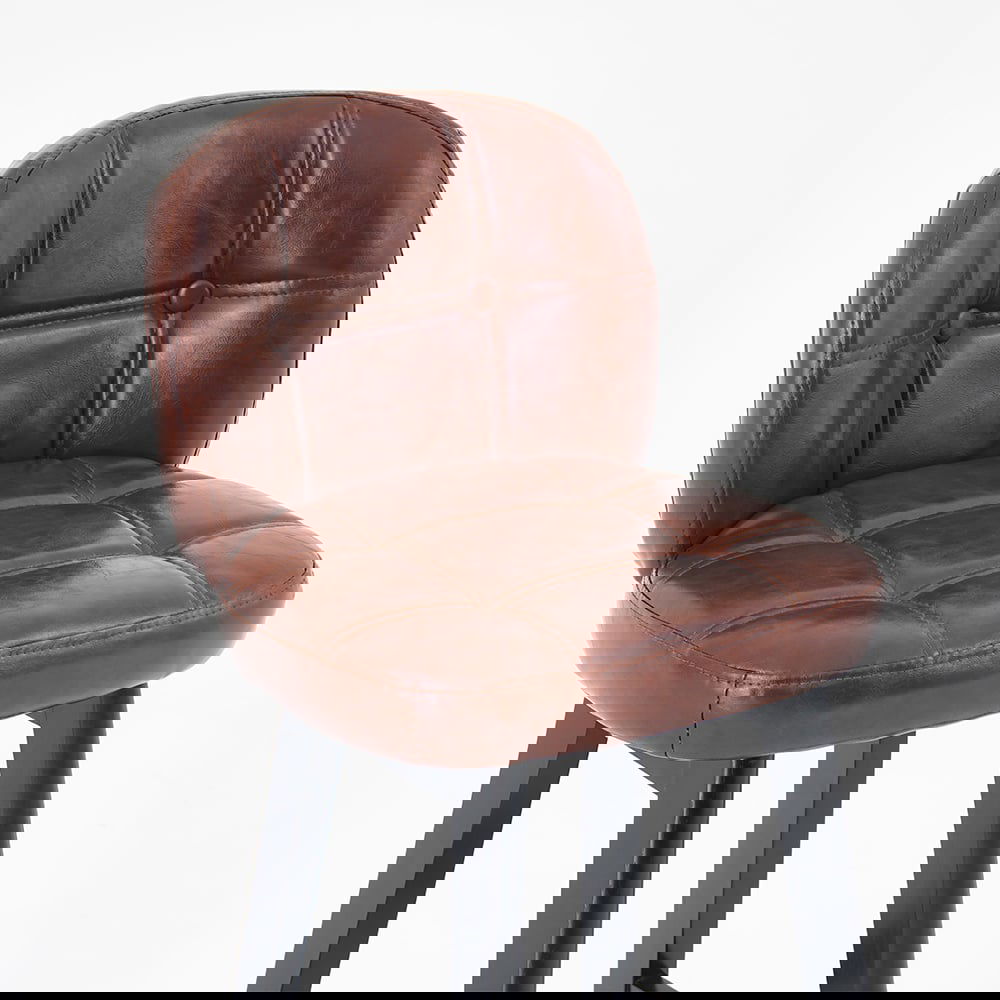 Brown Rustic Upholstered Rustic Bar Stools Set of 2 PU Leather Tufted Curved Back - 