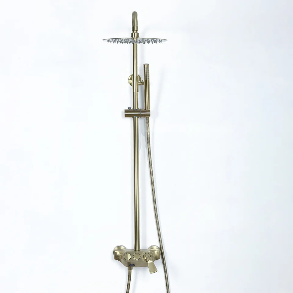 Brushed Gold Exposed Rainfall Shower Fixture with Handshower & Tub Filler Solid Brass - 