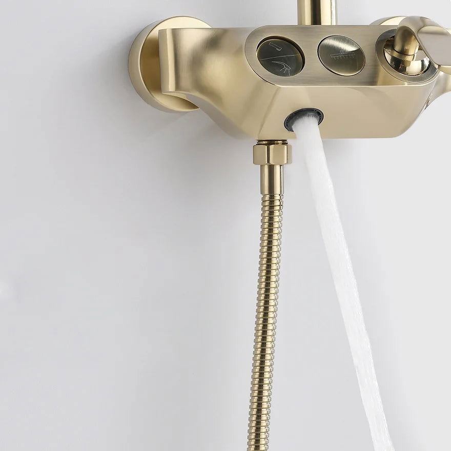 Brushed Gold Exposed Rainfall Shower Fixture with Handshower & Tub Filler Solid Brass - 