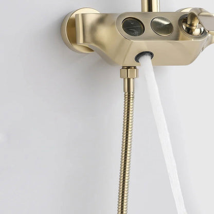 Brushed Gold Exposed Rainfall Shower Fixture with Handshower & Tub Filler Solid Brass - 