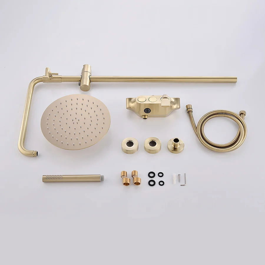 Brushed Gold Exposed Rainfall Shower Fixture with Handshower & Tub Filler Solid Brass - 