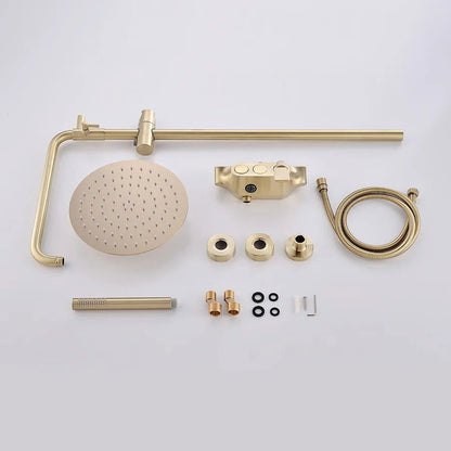 Brushed Gold Exposed Rainfall Shower Fixture with Handshower & Tub Filler Solid Brass - 
