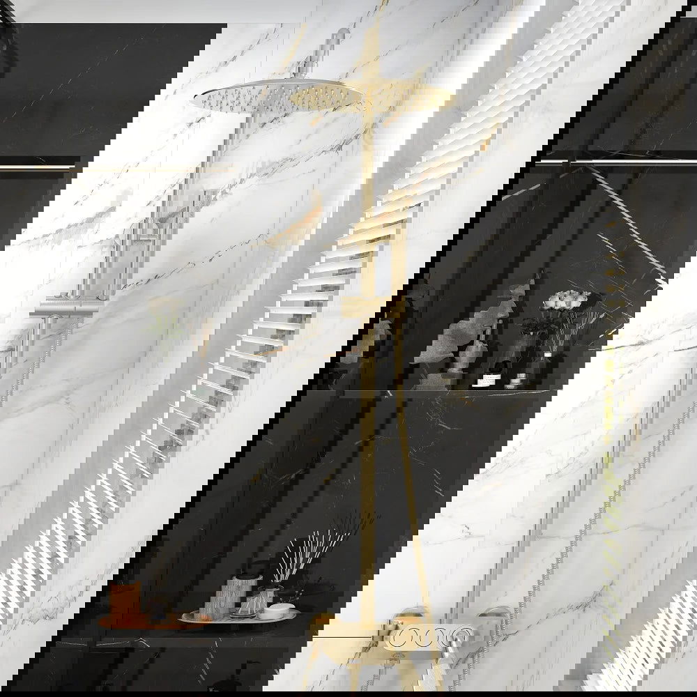 Brushed Gold Exposed Rainfall Shower Fixture with Handshower & Tub Filler Solid Brass - 