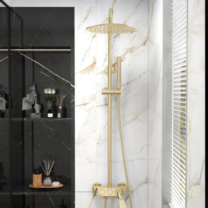 Brushed Gold Exposed Rainfall Shower Fixture with Handshower & Tub Filler Solid Brass - 