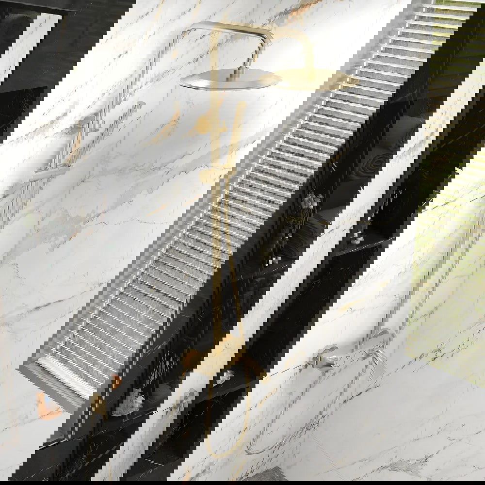 Brushed Gold Exposed Rainfall Shower Fixture with Handshower & Tub Filler Solid Brass - 