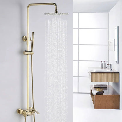Brushed Gold Exposed Rainfall Shower Fixture with Handshower & Tub Filler Solid Brass - Homary