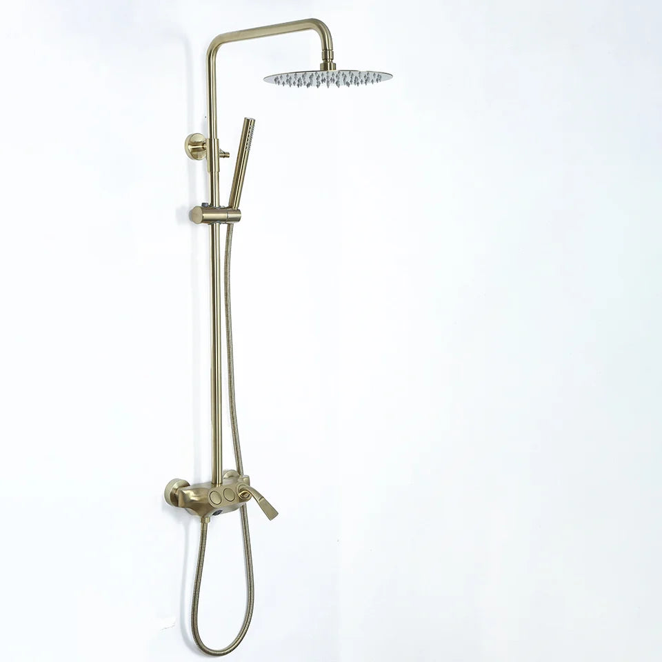 Brushed Gold Exposed Rainfall Shower Fixture with Handshower & Tub Filler Solid Brass - Homary