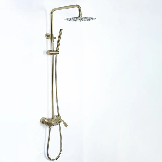 Brushed Gold Exposed Rainfall Shower Fixture with Handshower & Tub Filler Solid Brass - Homary