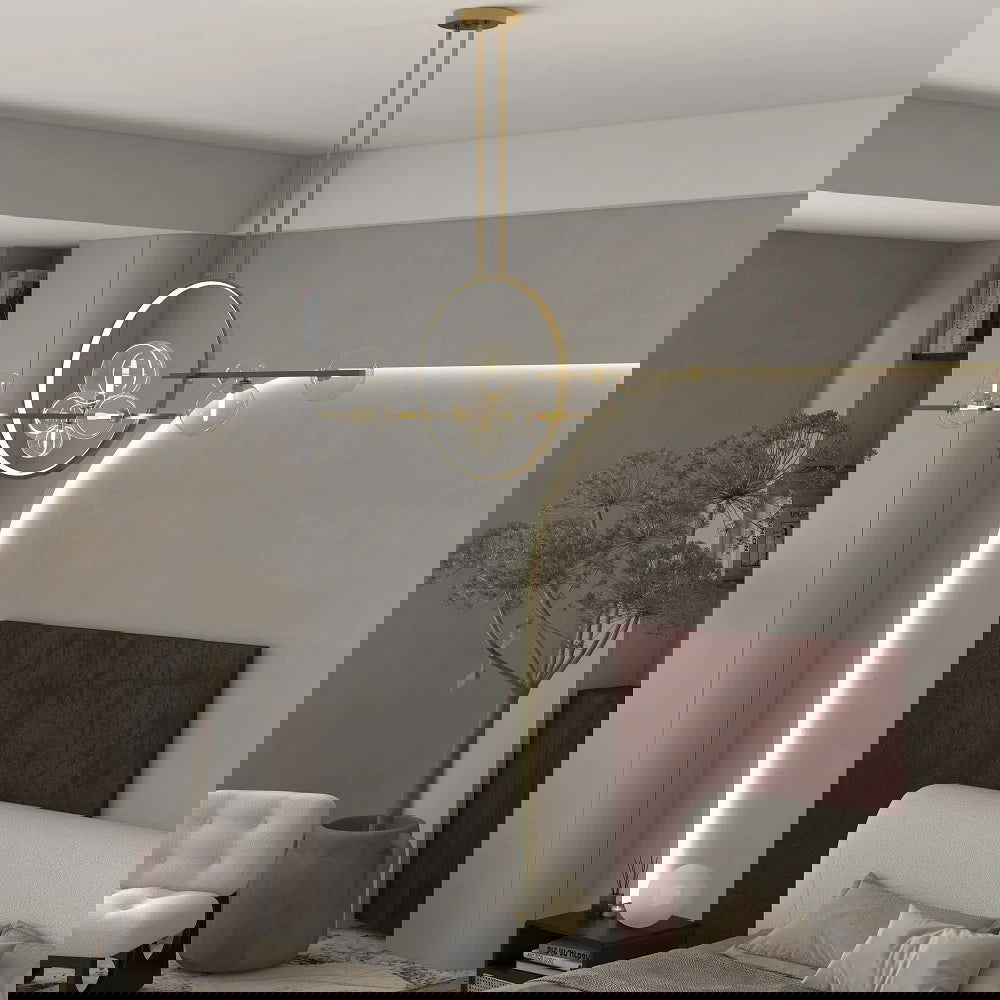 Bubi 10-Light Gold Kitchen Island Light Modern Linear Pendant Light with Glass Shade - 