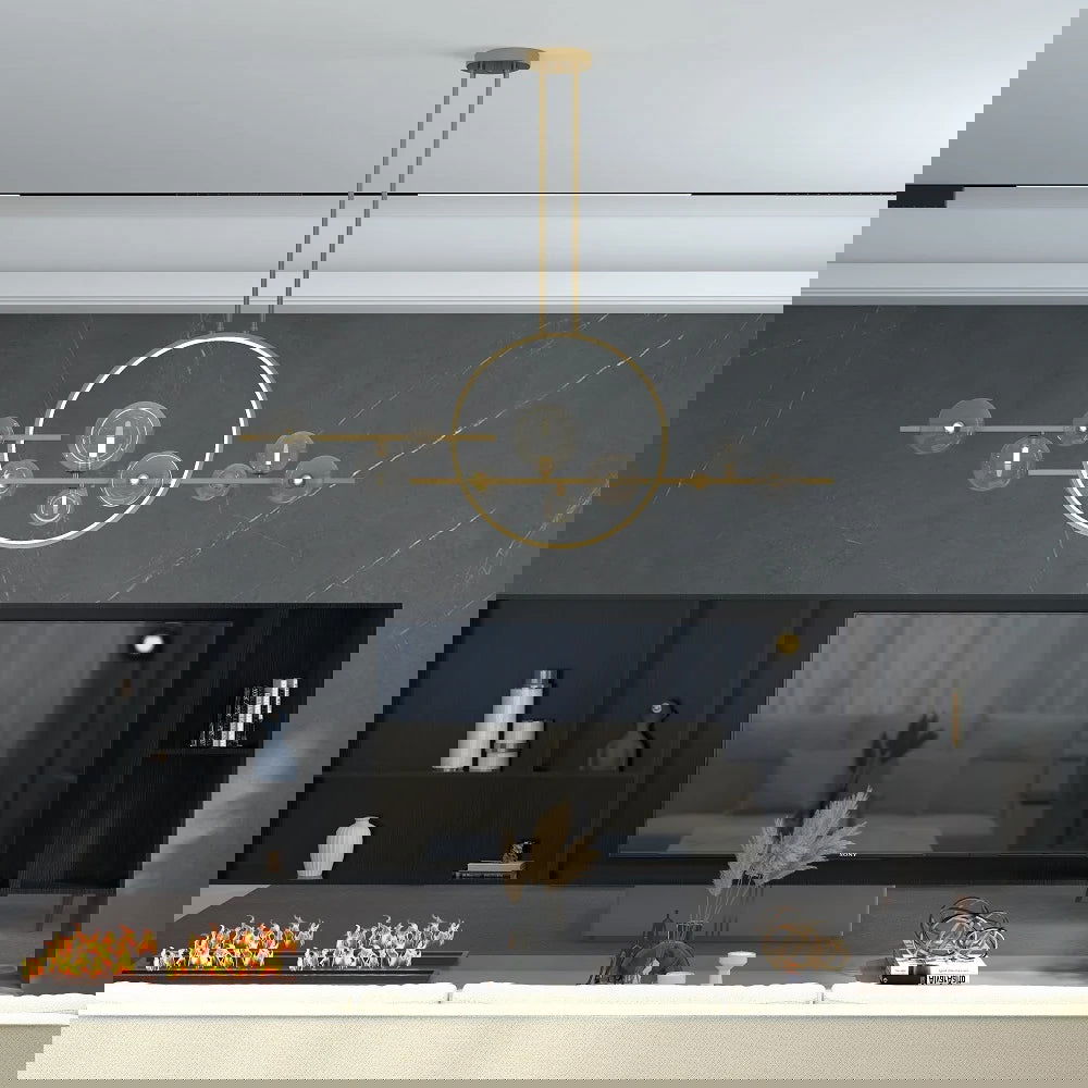 Bubi 10-Light Gold Kitchen Island Light Modern Linear Pendant Light with Glass Shade - 