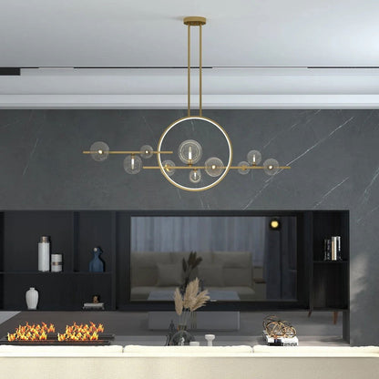 Bubi 10-Light Gold Kitchen Island Light Modern Linear Pendant Light with Glass Shade - 