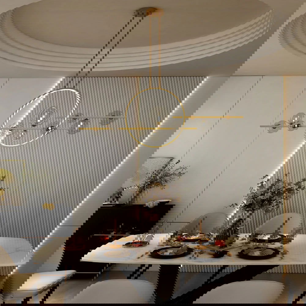 Bubi 10-Light Gold Kitchen Island Light Modern Linear Pendant Light with Glass Shade - 