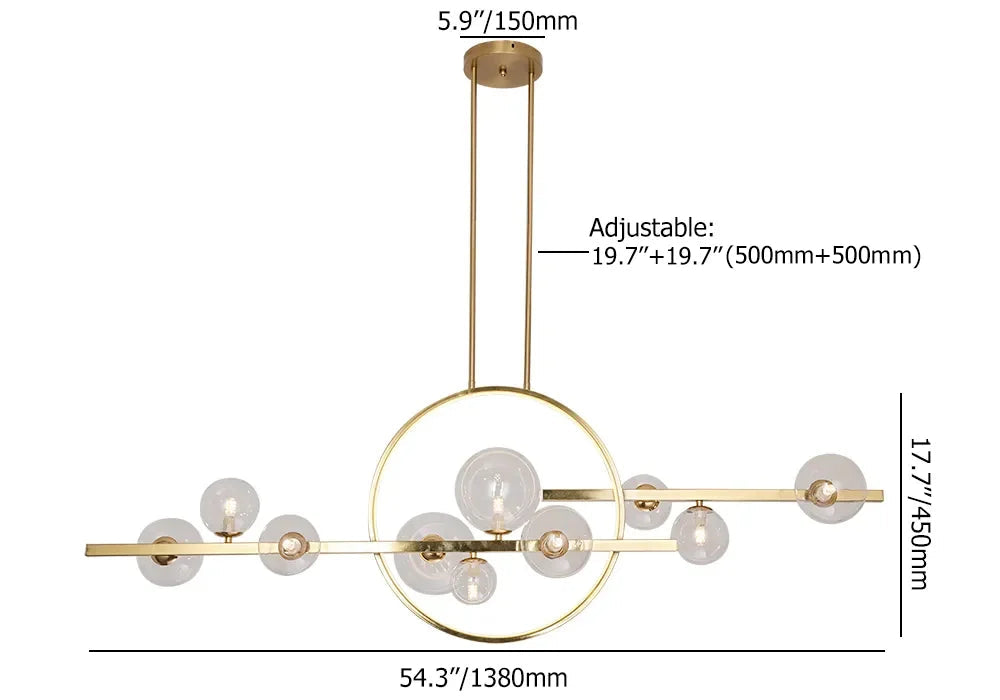 Bubi 10-Light Gold Kitchen Island Light Modern Linear Pendant Light with Glass Shade - 