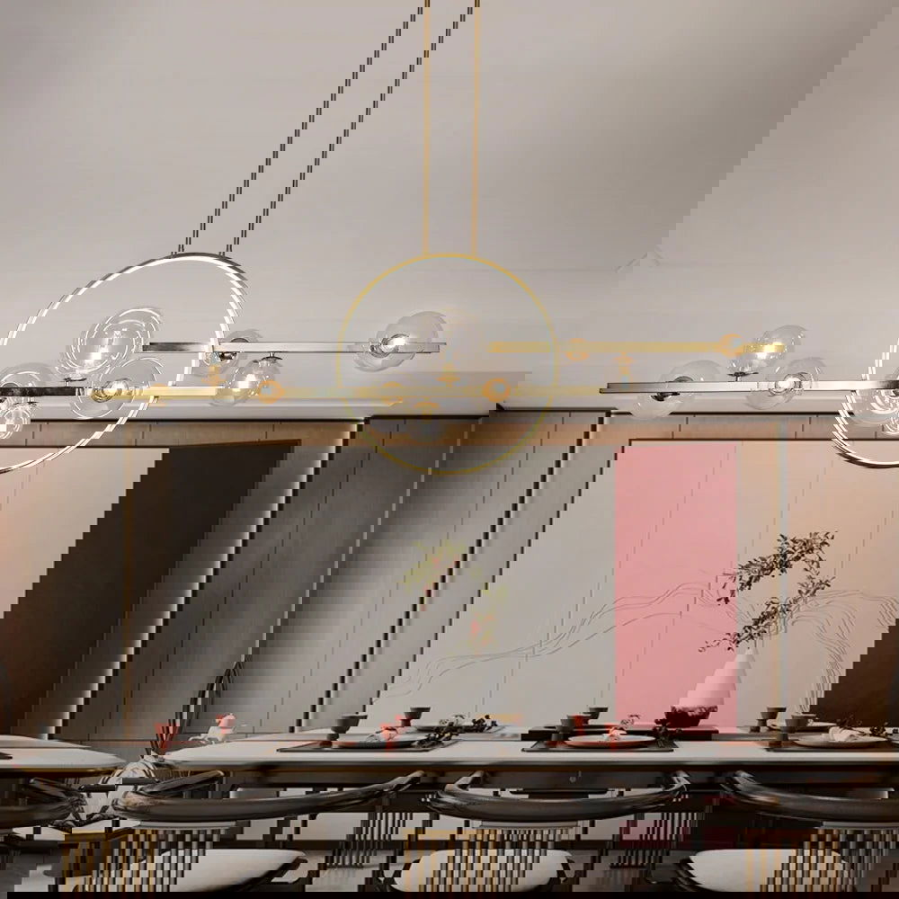 Bubi 10-Light Gold Kitchen Island Light Modern Linear Pendant Light with Glass Shade - 