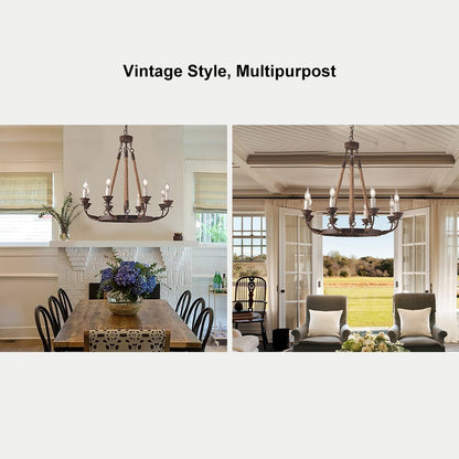 Candlely Rustic Iron Flaxen Hemp Rope & Metal 8-Light Round Candelabra Chandelier Rust - 