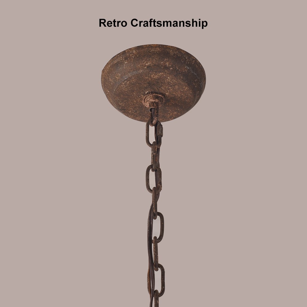 Candlely Rustic Iron Flaxen Hemp Rope & Metal 8-Light Round Candelabra Chandelier Rust - 