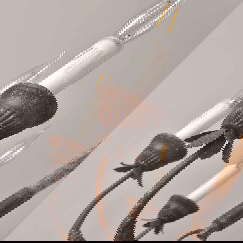 Candlely Rustic Iron Flaxen Hemp Rope & Metal 8-Light Round Candelabra Chandelier Rust - 