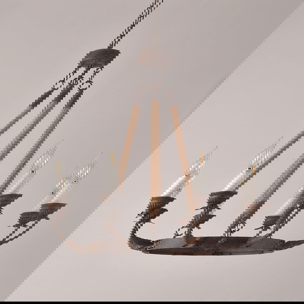 Candlely Rustic Iron Flaxen Hemp Rope & Metal 8-Light Round Candelabra Chandelier Rust - 