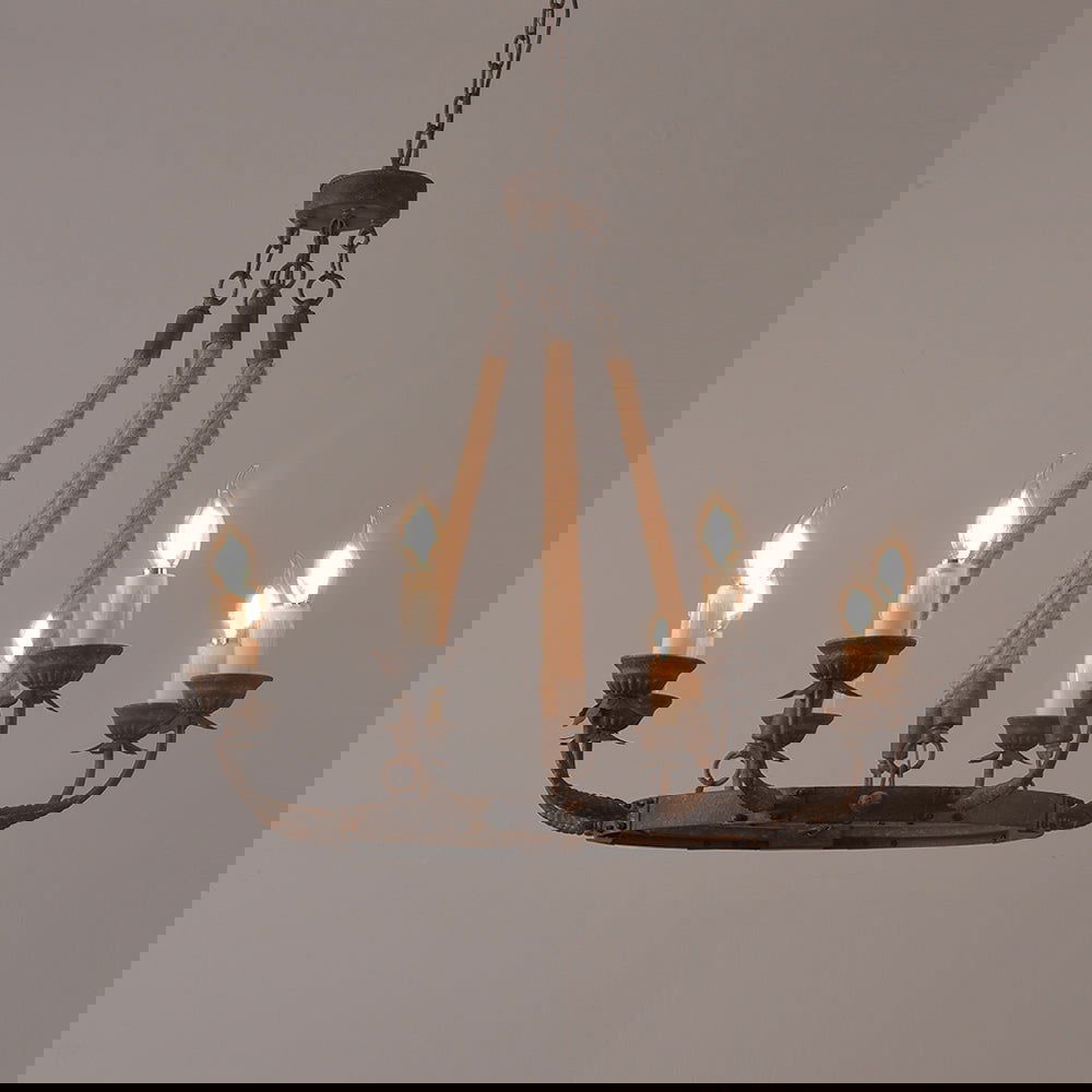 Candlely Rustic Iron Flaxen Hemp Rope & Metal 8-Light Round Candelabra Chandelier Rust - 