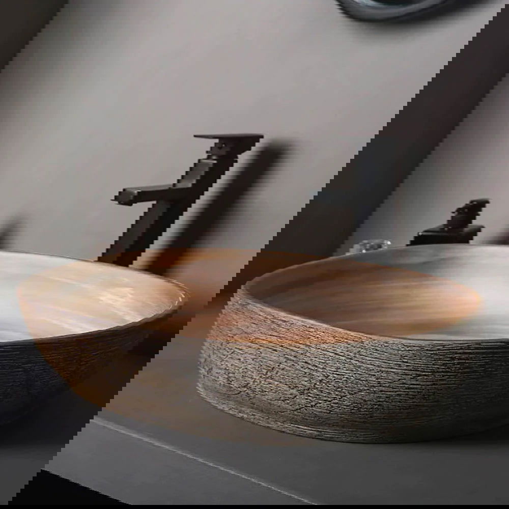 Ceramic Oval Bathroom Vessel Sink Retro Washbasin - 