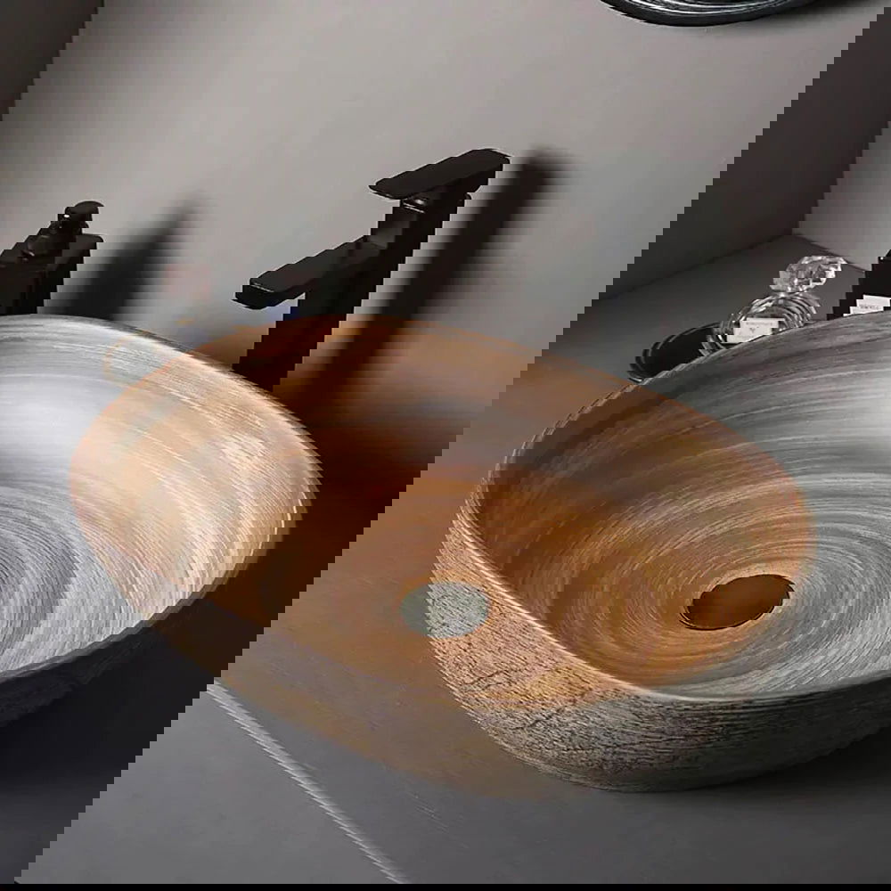 Ceramic Oval Bathroom Vessel Sink Retro Washbasin - 