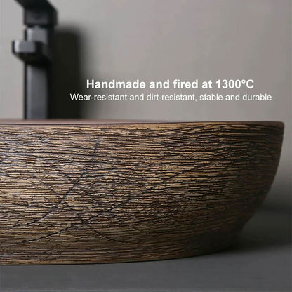 Ceramic Oval Bathroom Vessel Sink Retro Washbasin - 