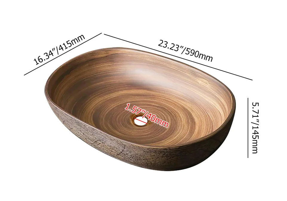Ceramic Oval Bathroom Vessel Sink Retro Washbasin - 