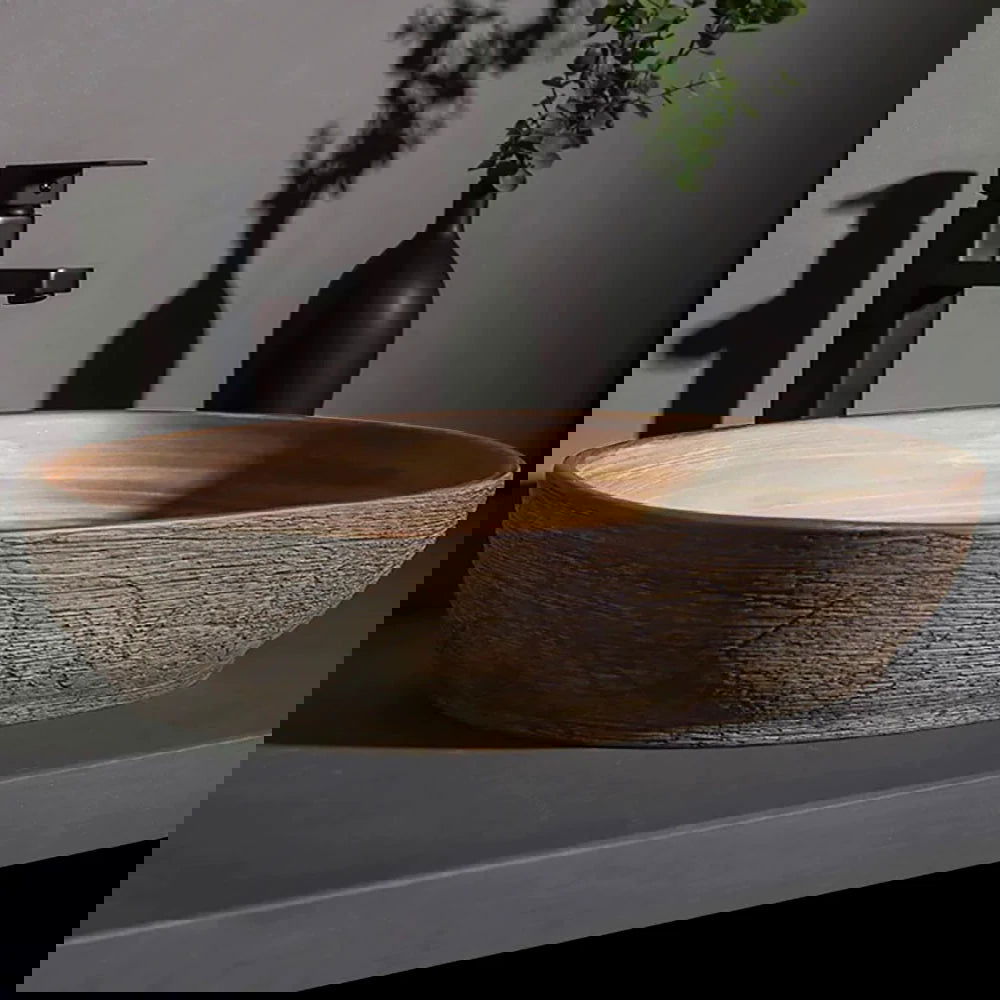 Ceramic Oval Bathroom Vessel Sink Retro Washbasin - Homary