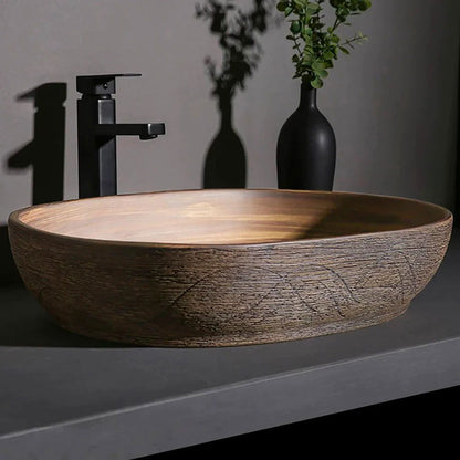 Ceramic Oval Bathroom Vessel Sink Retro Washbasin - Homary