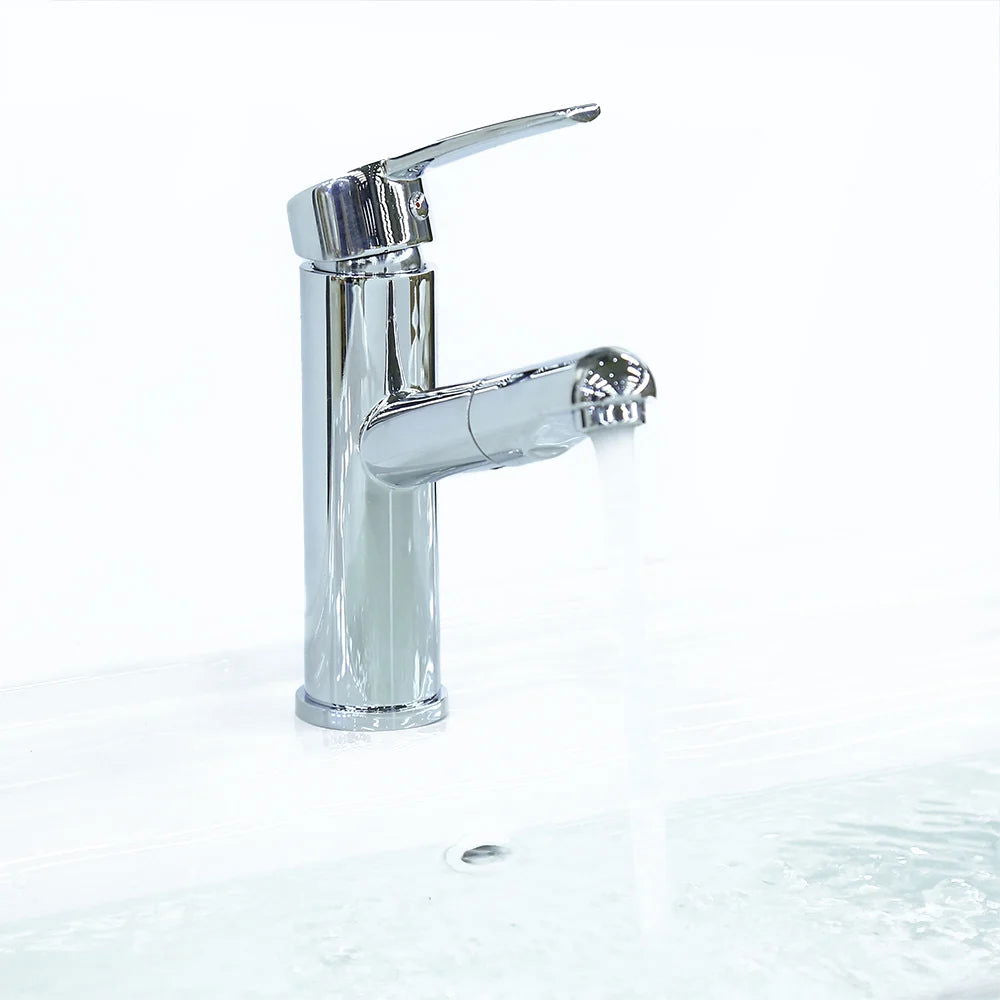 Chaf Contemporary Single Lever Handle Bathroom Tap with Pullout Spray in Polished Chrome - 