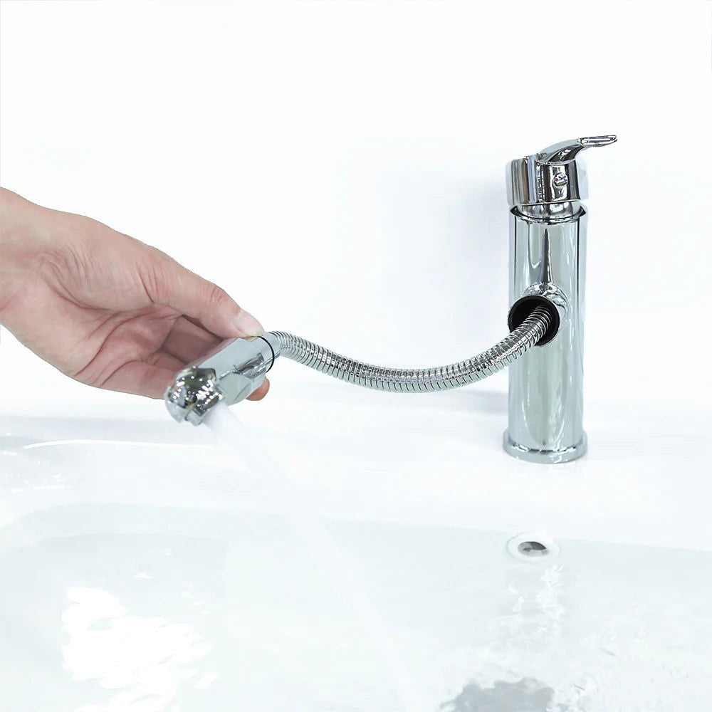 Chaf Contemporary Single Lever Handle Bathroom Tap with Pullout Spray in Polished Chrome - 