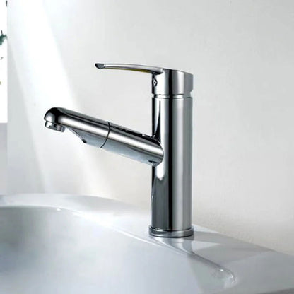 Chaf Contemporary Single Lever Handle Bathroom Tap with Pullout Spray in Polished Chrome - 