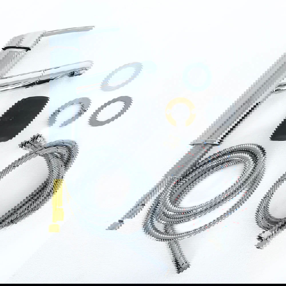 Chaf Contemporary Single Lever Handle Bathroom Tap with Pullout Spray in Polished Chrome - 