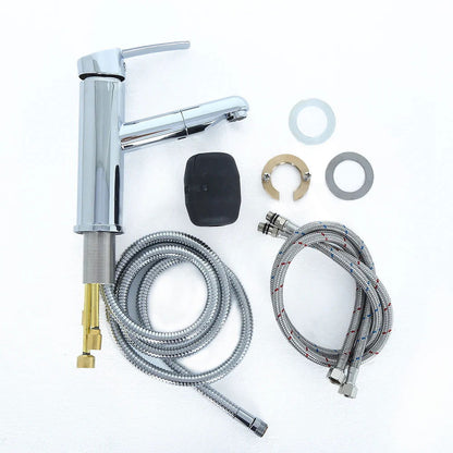 Chaf Contemporary Single Lever Handle Bathroom Tap with Pullout Spray in Polished Chrome - 